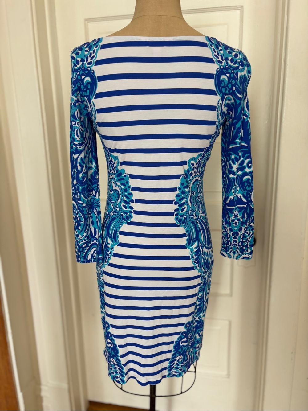 Lilly Pulitzer Blue, Turquoise & White Striped Sheath Dress - Picture 3 of 6